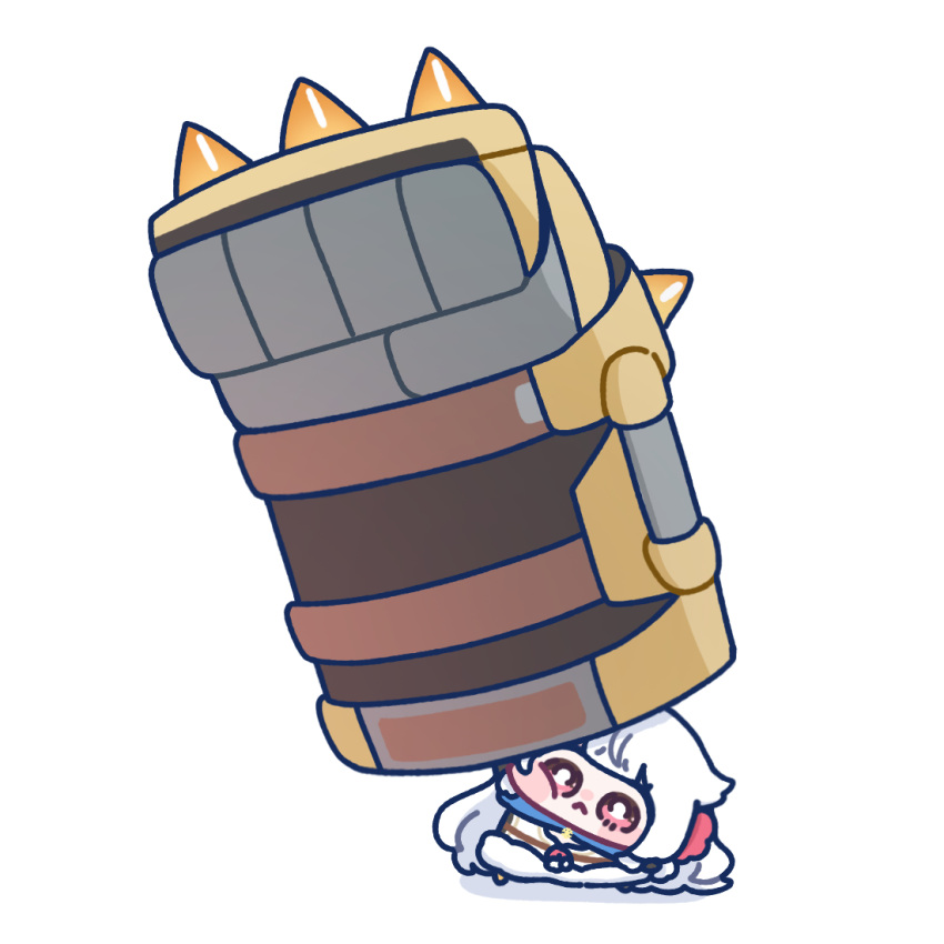 1girl, :<, blue_shrug, cheek_squash, chibi, commentary, english_commentary, full_body