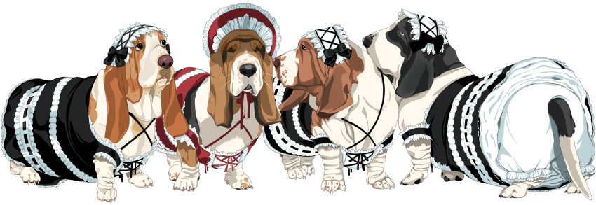 accurate_lolita_coord, animal, animal_focus, armband, basset_hound, black_armband, black_dress, black_eyes