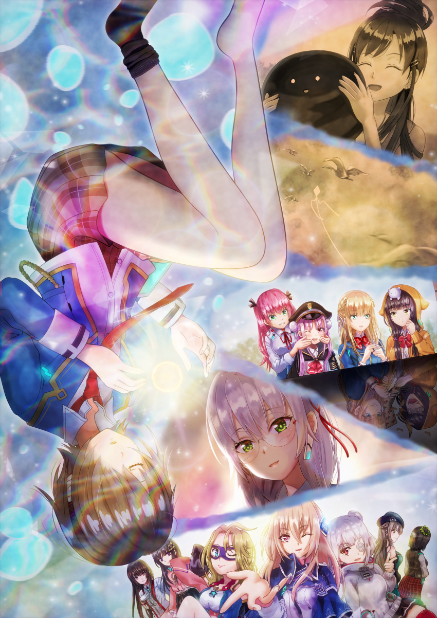 6+girls, absurdres, ahoge, aikawa_megumi, aoi_erika, asakura_karen_(heaven_burns_red), asukamama89, bandage_over_one_eye