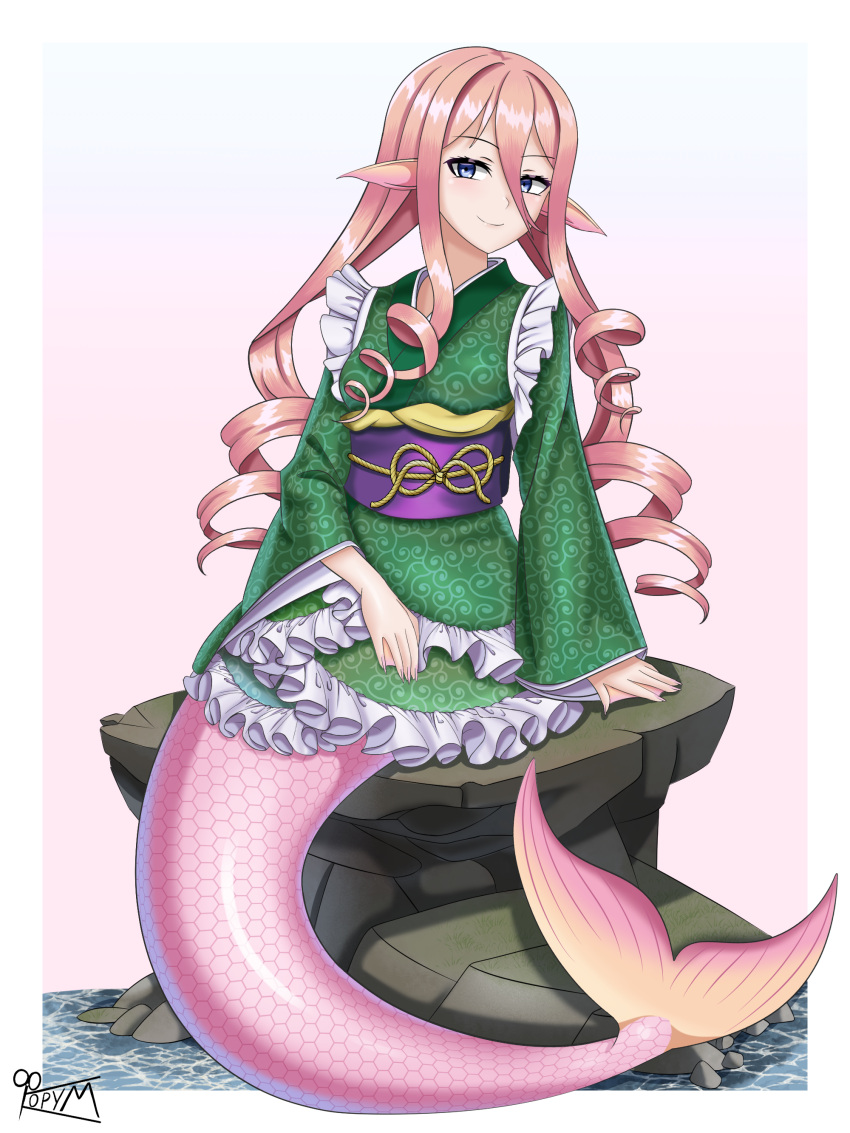 absurdres, alternate_costume, blue_eyes, border, commentary_request, cosplay, curly_hair, drill_hair