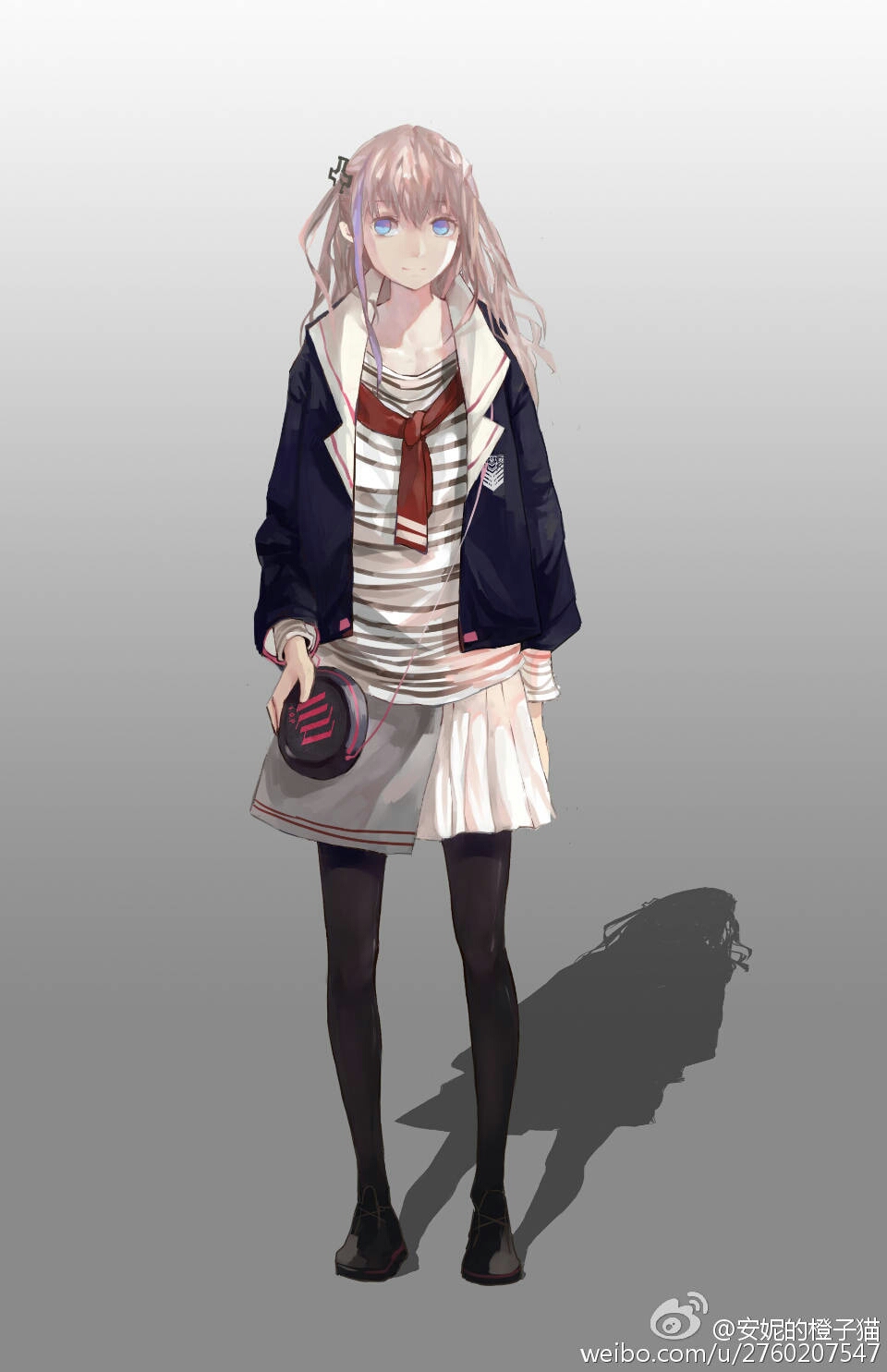 1girl, anni_de_chengzi_mao, black_bag, black_coat, coat, commentary_request, girls_frontline, grey_background