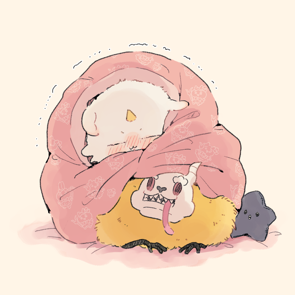 anoko_(chiikawa), blanket, blush, chiikawa, closed_eyes, creature, dekatsuyo_(chiikawa), full_body
