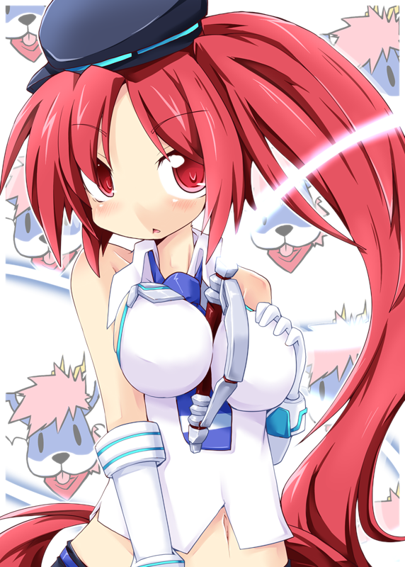 blush, breasts, cardfight!!_vanguard, dog, hat, high_dog_breeder_akane, long_hair, navel