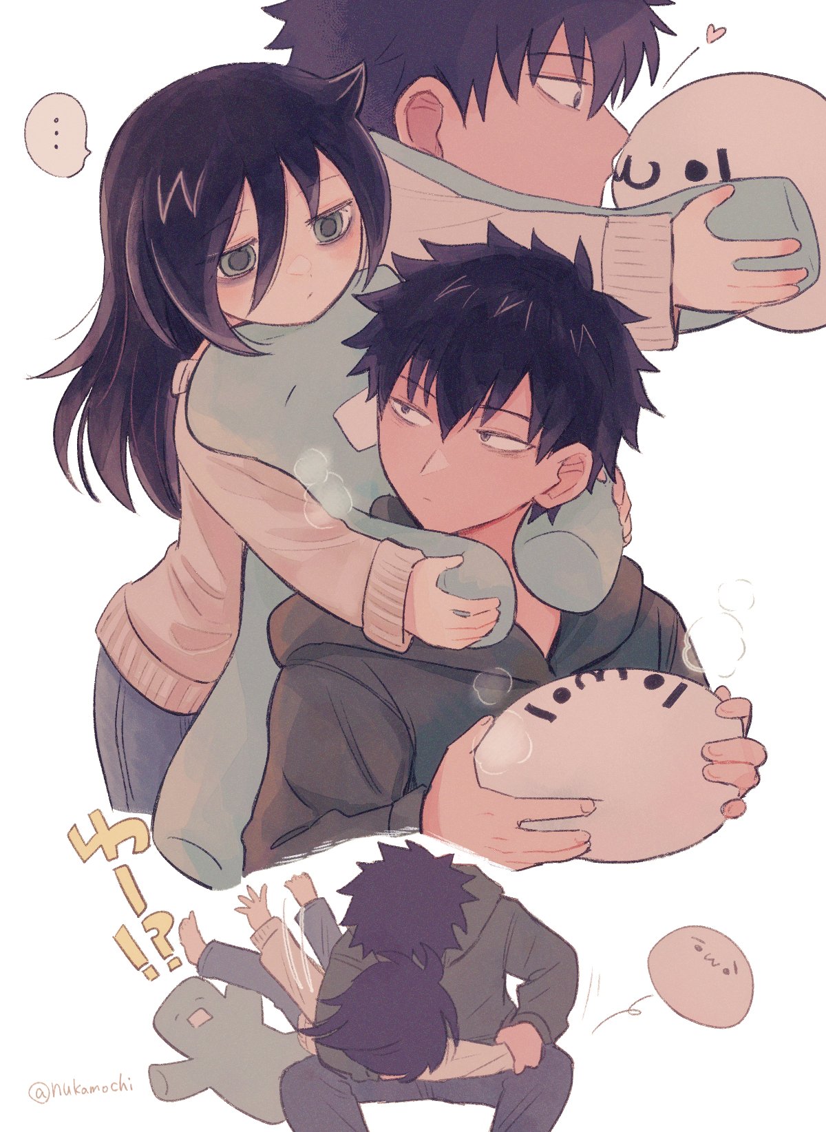 ..., 1boy, 1girl, 2channel, black_hair, brother_and_sister, closed_mouth, hair_between_eyes