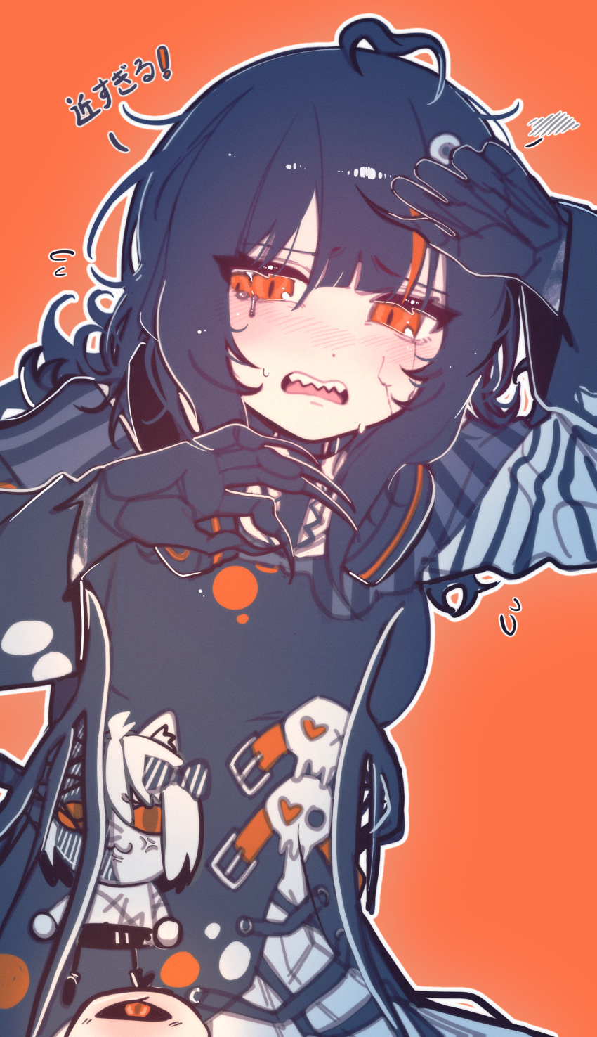 1girl, absurdres, ahoge, bai_weizi_lingzi, black_hair, black_hands, black_sweater, claws