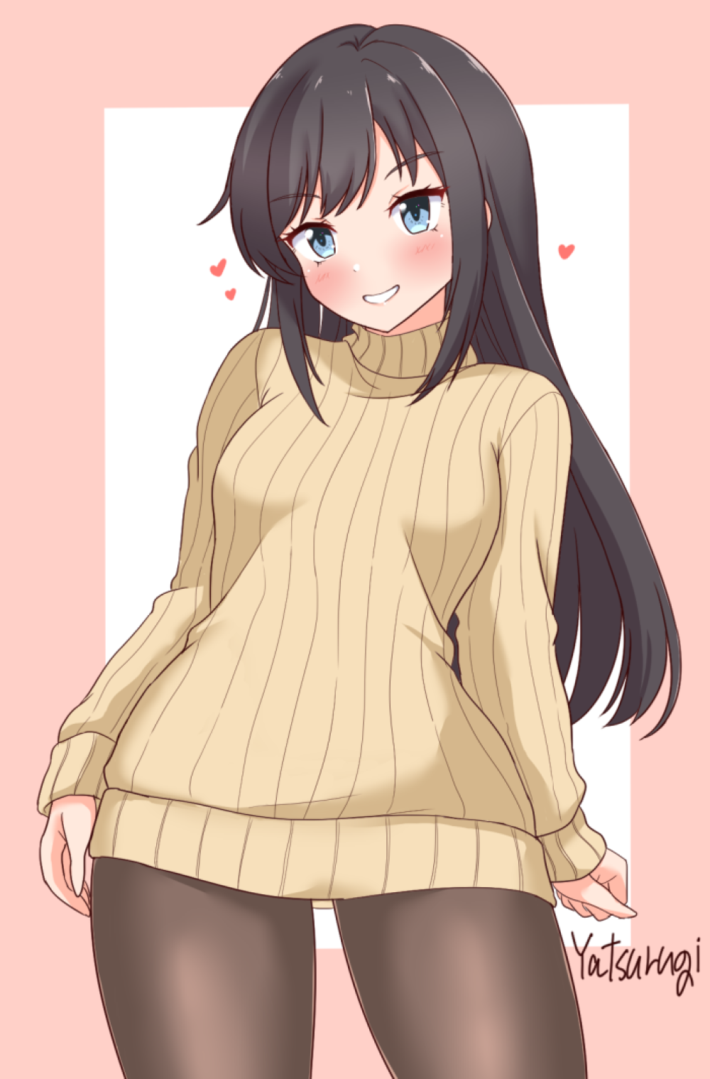 1girl, alternate_costume, asashio_(kancolle), black_hair, black_pantyhose, blue_eyes, blush, breasts