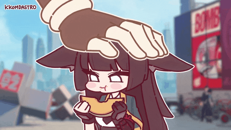1girl, animal_ears, animated_gif, eating, fox_ears, headpat, hoshimi_miyabi, kkomdastro