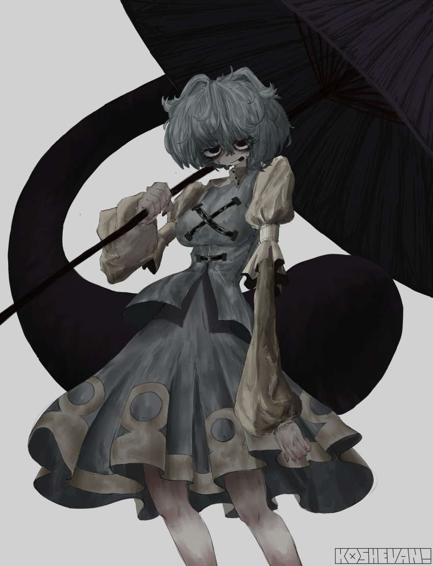 absurdres, blue_dress, blue_hair, breasts, dress, hashtag-only_commentary, highres, holding