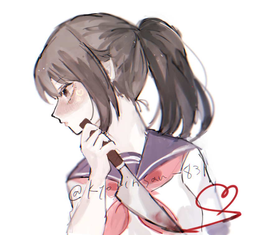 1girl, ayano_aishi, black_eyes, black_hair, from_side, knife, long_hair, looking_to_the_side