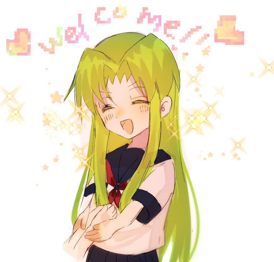 1girl, blush, full_body, green_hair, long_hair, looking_at_viewer, midori_gurin_(yandere_simulator), neckerchief