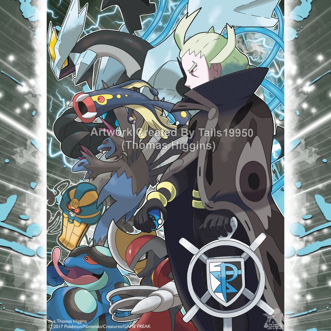 artist_name, bisharp, black_cloak, black_gloves, black_kyurem, black_kyurem_(overdrive), black_pants, cane