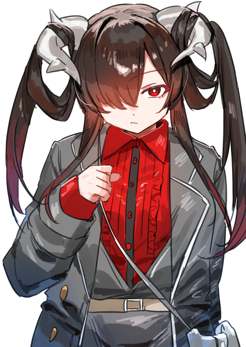 1girl, absurdres, abyssal_ship, bag, black_hair, black_jacket, colored_skin, commentary_request