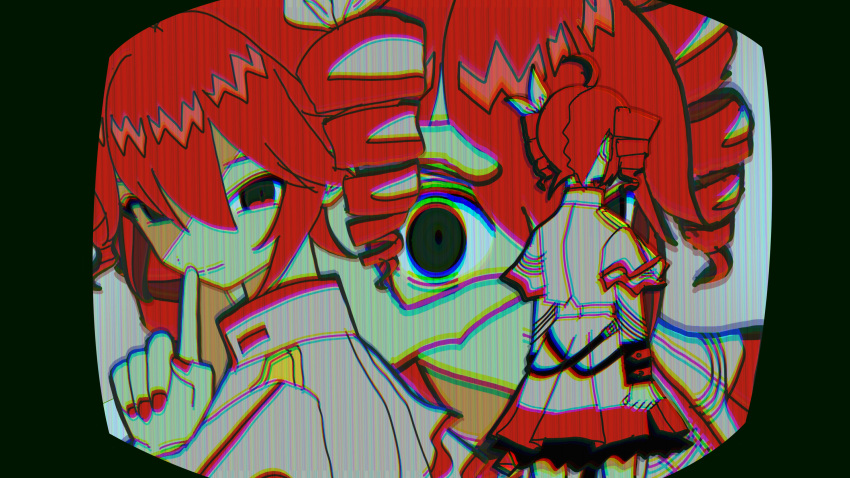 1girl, absurdres, ahoge, closed_mouth, commentary_request, crt, drill_hair, facing_away