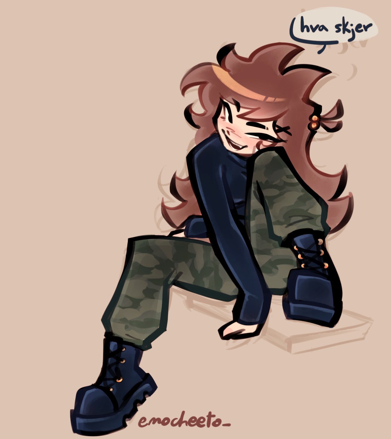 1girl, alternate_costume, artist_name, black_boots, black_eyes, black_shirt, blush, boots