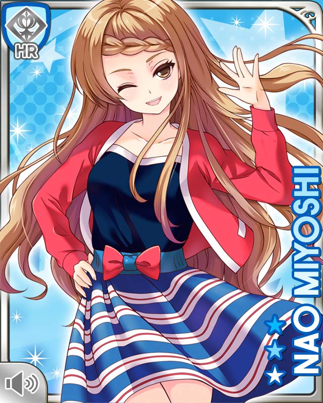 1girl, ;d, black_shirt, blue_background, blue_skirt, bow, braid, brown_eyes
