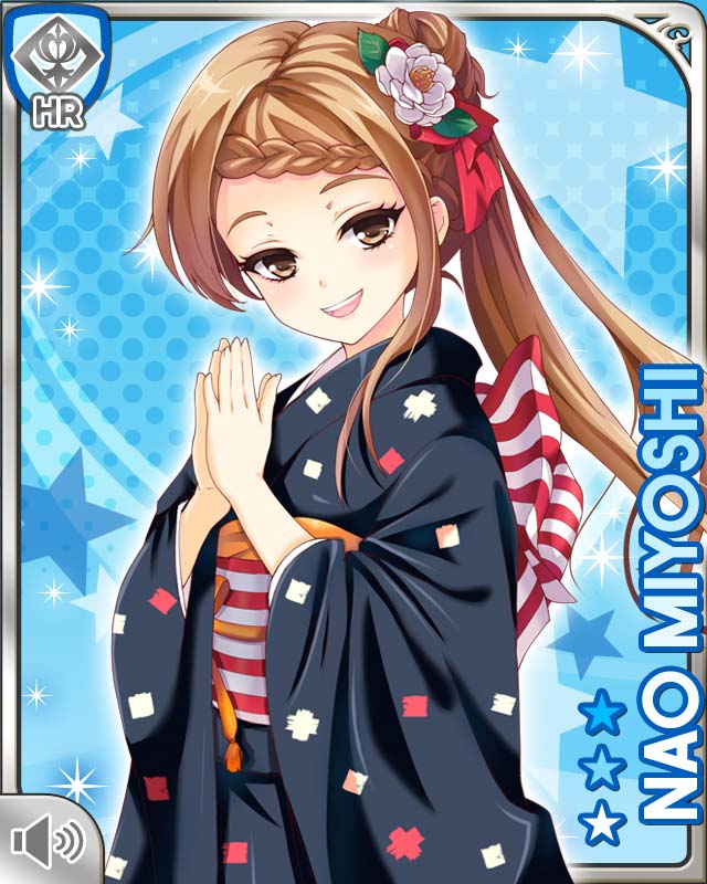 1girl, :d, bag, black_kimono, blue_background, bow, braid, brown_eyes