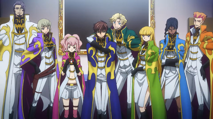4boys, 4girls, anime_coloring, anya_alstreim, bismarck_waldstein, black_boots, black_gloves, black_hair