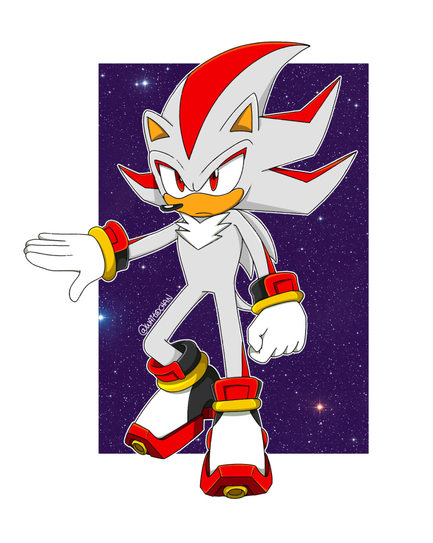 1boy, alternate_fur_color, animal_nose, ankle_cuffs, artist_name, black_shoes, border, chest_fur