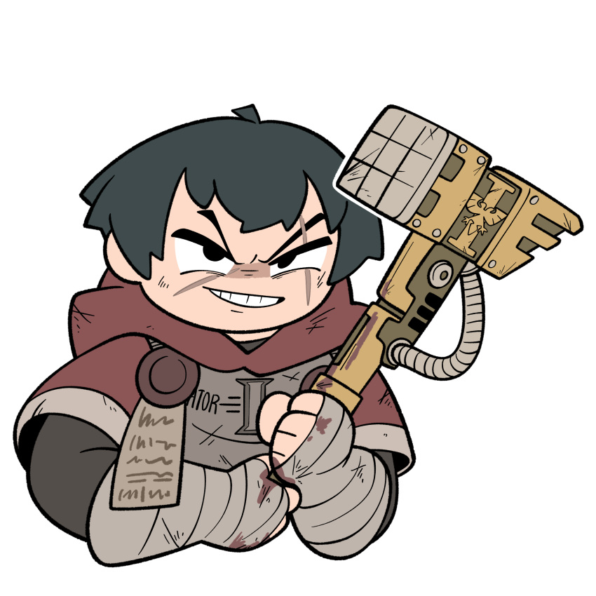 absurdres, armedrabbit, hammer, highres, holding, holding_hammer, scar, scar_on_face