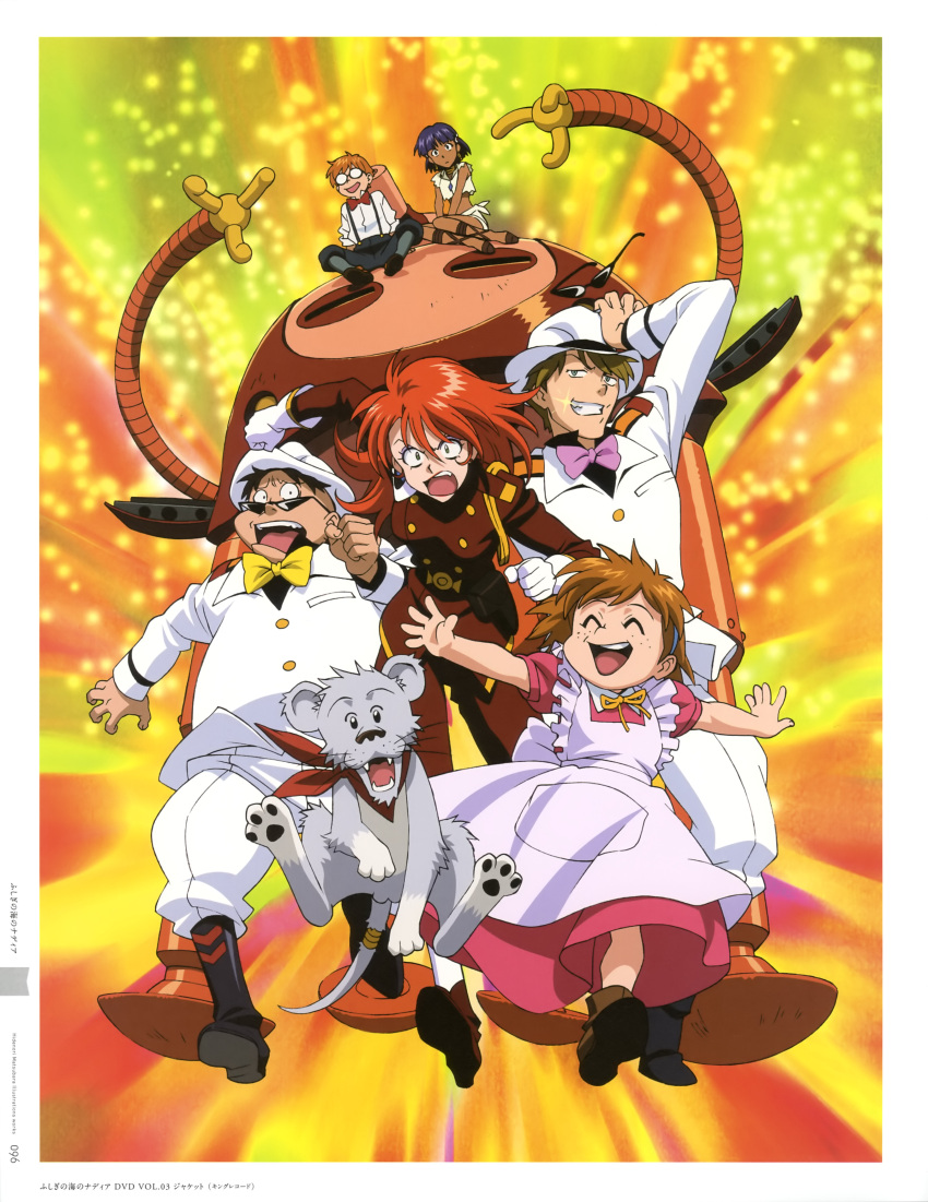 3boys, 3girls, absurdres, angry, animal, blue_eyes, boots, brown_hair