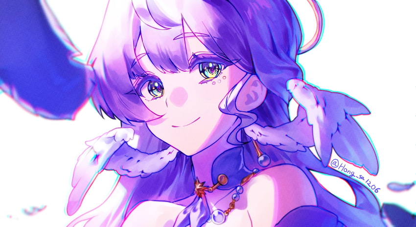 1girl, absurdres, blue_hair, closed_mouth, commentary, detached_collar, english_commentary, green_eyes