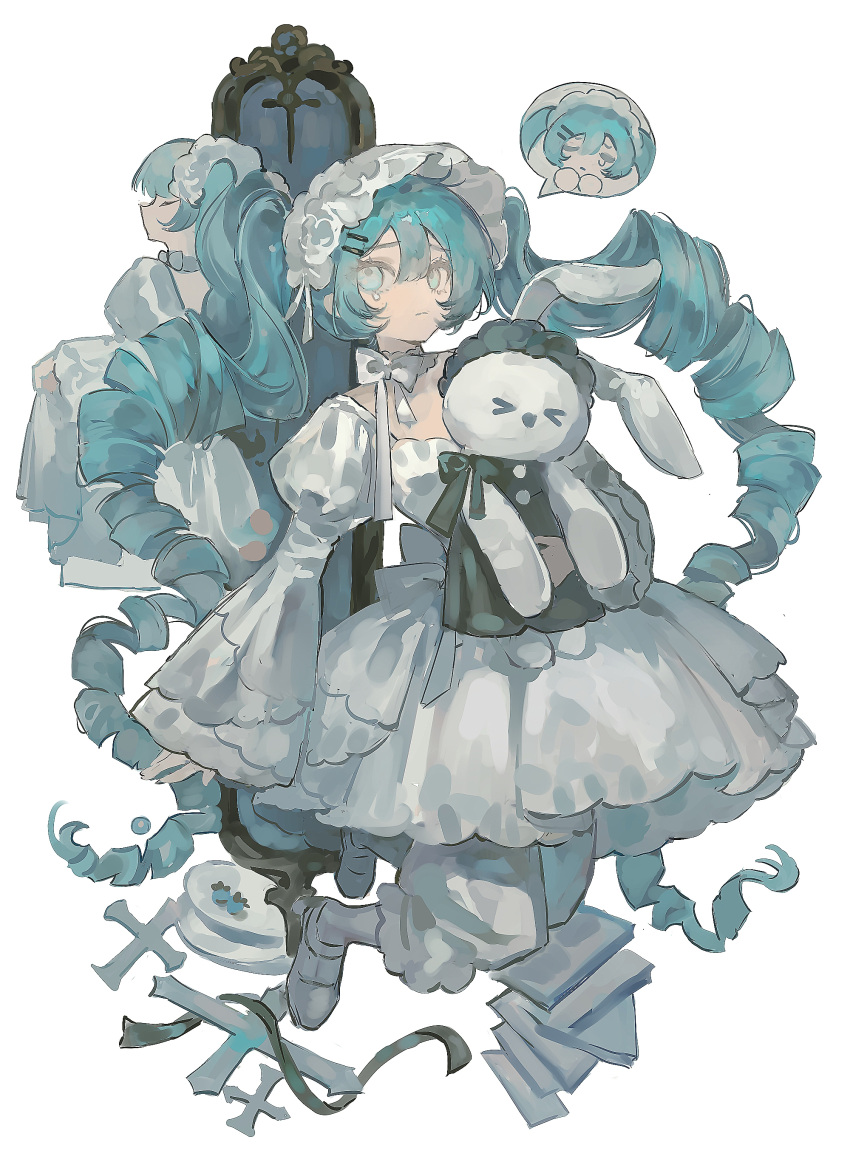 1girl, absurdres, alternate_hairstyle, bloomers, blue_eyes, blue_hair, bow, bowtie