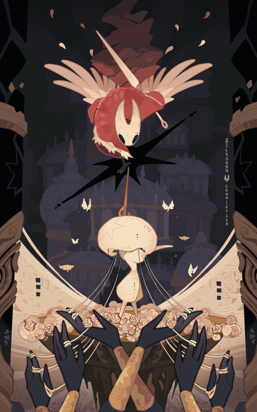 arthropod_girl, black_eyes, black_skin, blank_eyes, bodysuit, bug, butterfly, cloak