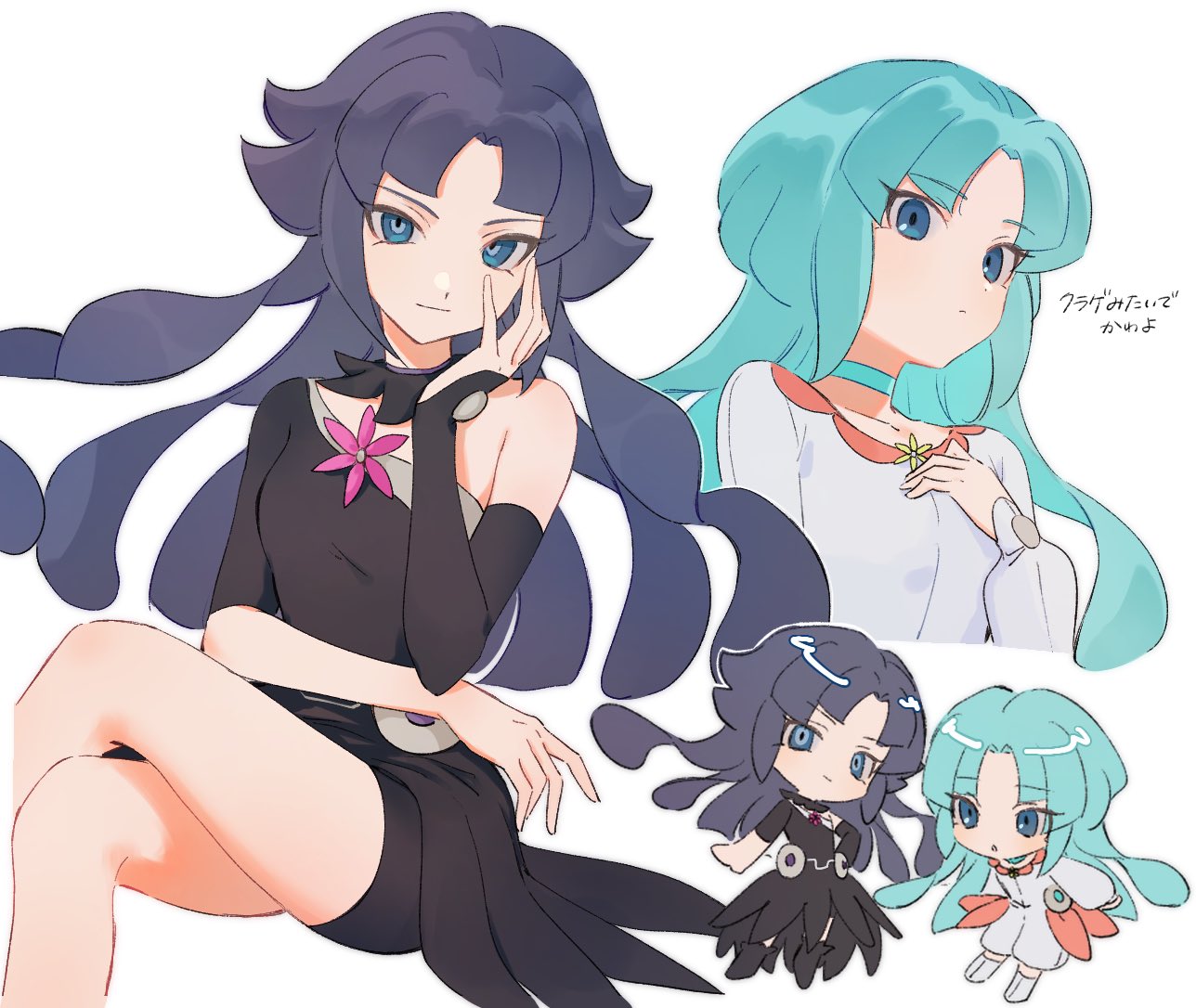 1girl, aqua_hair, black_boots, black_dress, black_hair, black_shorts, blue_eyes, boots