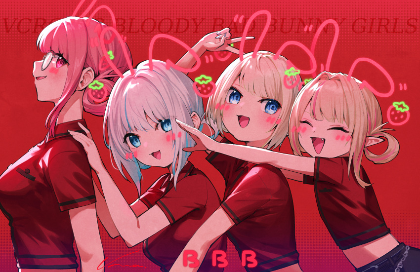 4girls, :3, absurdres, alternate_costume, ars_almal, blonde_hair, blue_eyes, blush