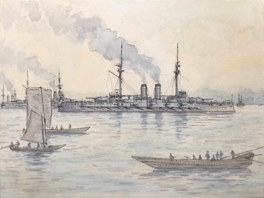 6+boys, atelier_bono, battleship, commentary_request, highres, imperial_japanese_navy, katori_(battleship), mast