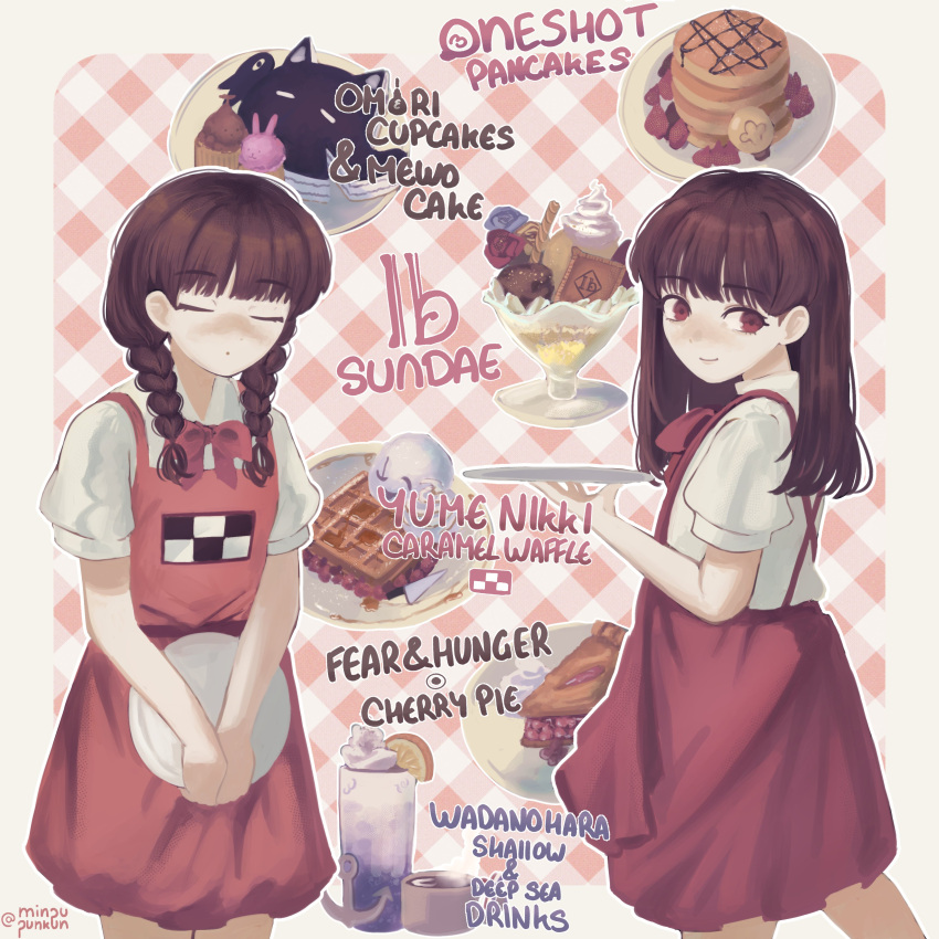 2girls, absurdres, adapted_costume, anchor, apron, character_request, cherry_pie, crossover