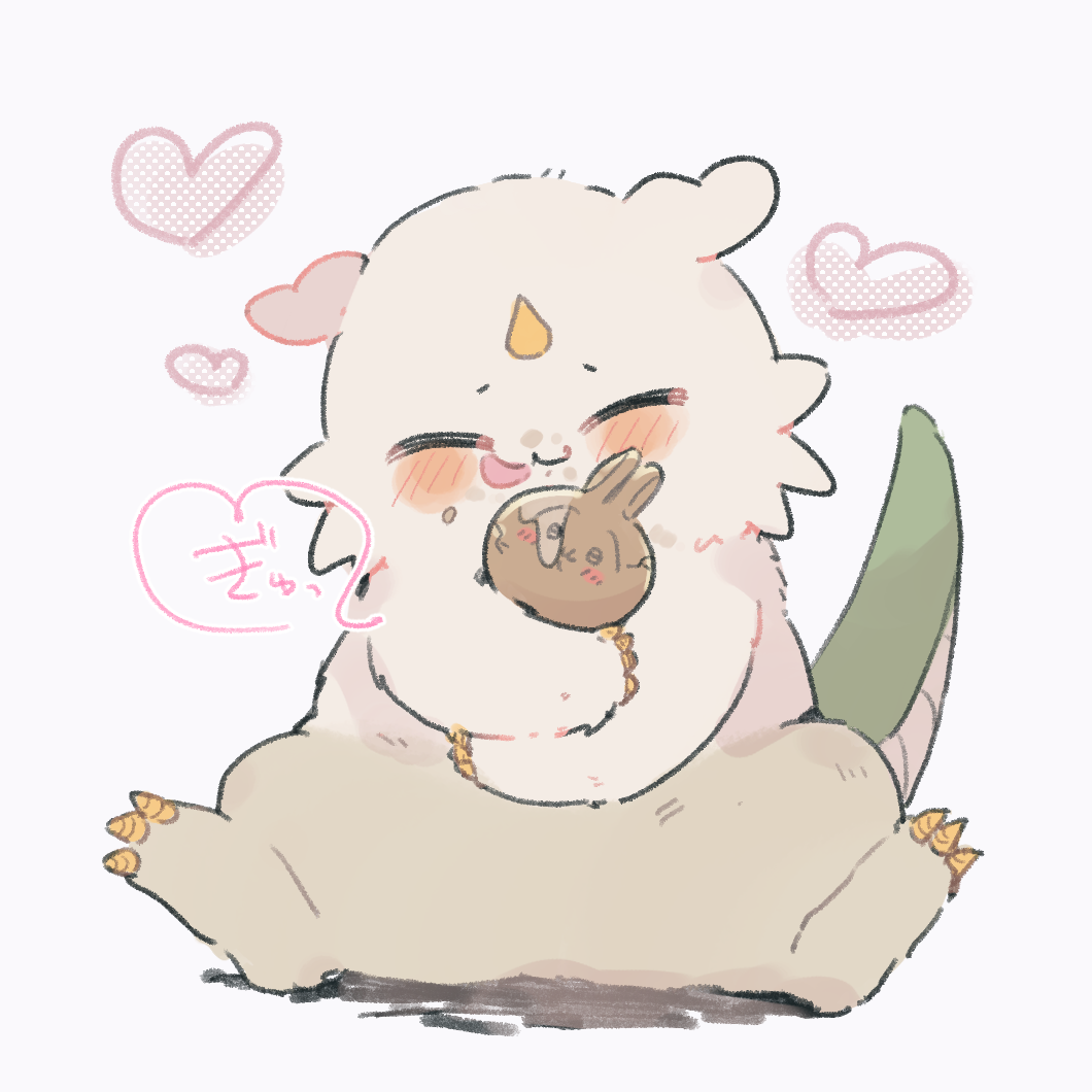 anoko_(chiikawa), chiikawa, closed_eyes, commentary_request, creature, full_body, heart, horns