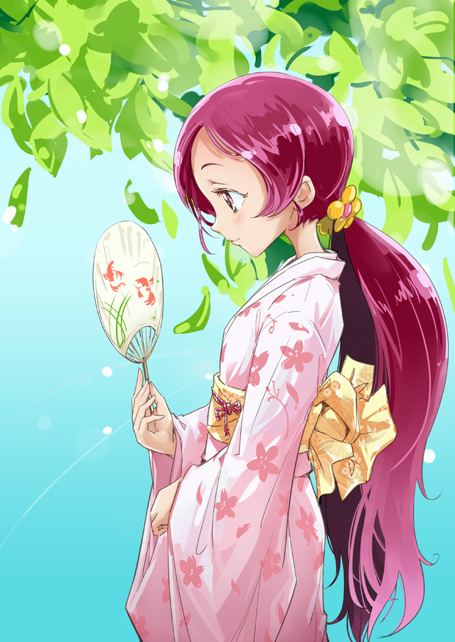 hair_ornament, hanasaki_tsubomi, heartcatch_precure!, japanese_clothes, kimono, long_hair, mousoup, obi