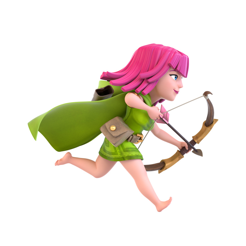 1girl, 3d, absurdres, archer_(clash_of_clans), bow_(weapon), cape, clash_of_clans, dress