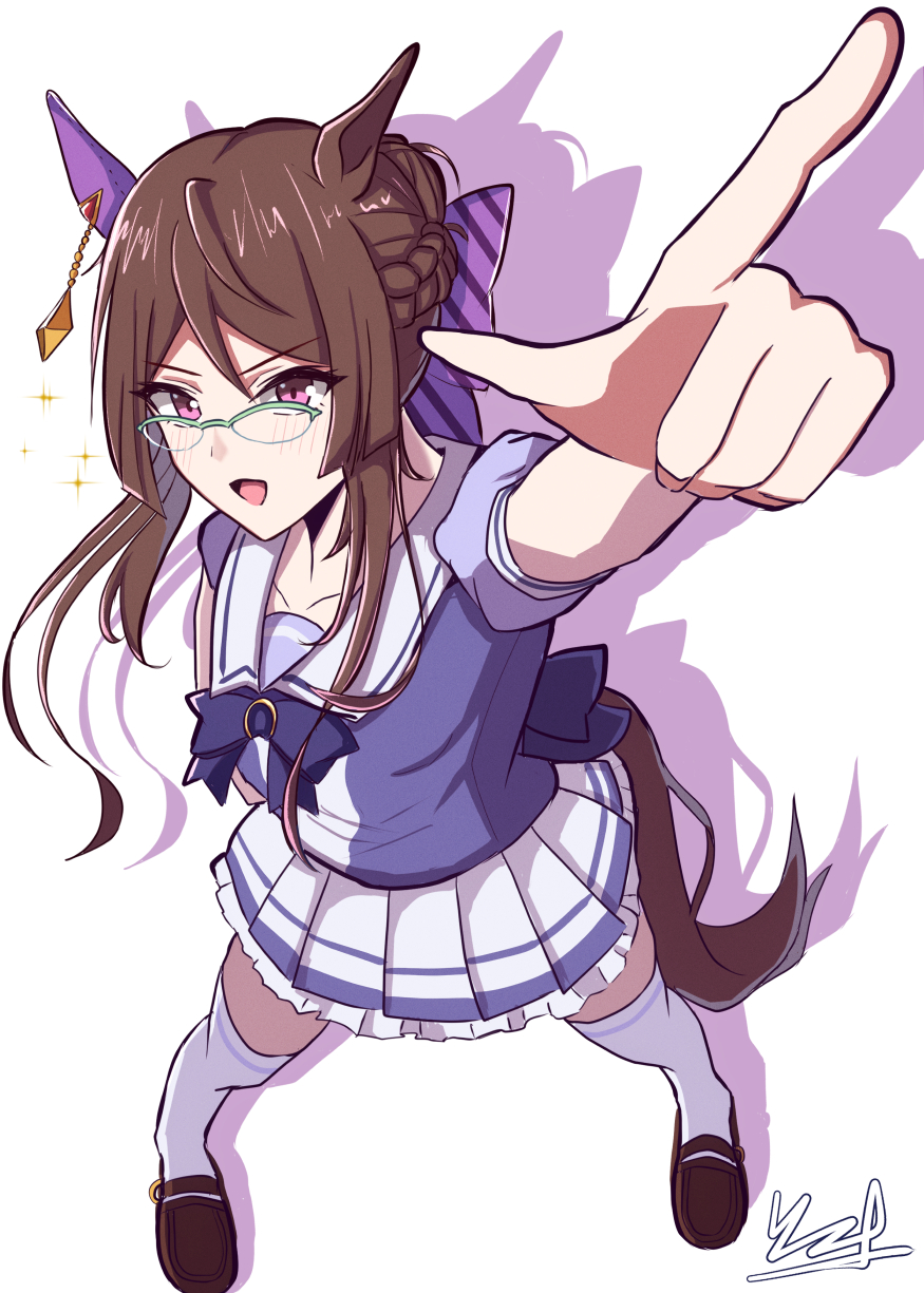 animal_ears, arm_up, bow, bowtie, braid, breasts, brown_hair, collarbone