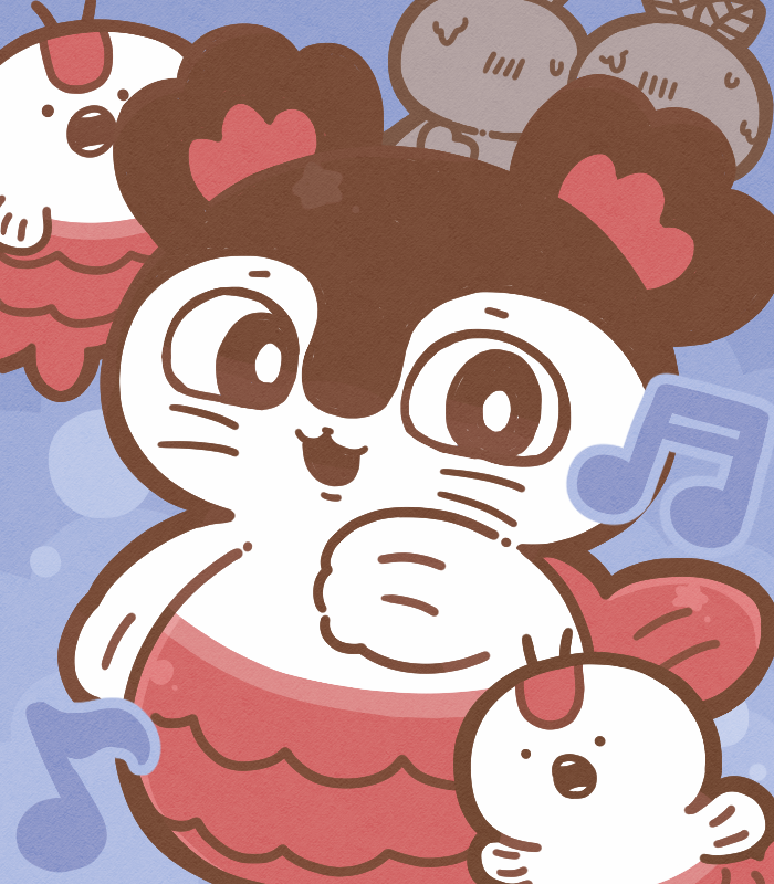 1other, blue_background, chibikemo, chiikawa, commentary_request, fins, fish, furry