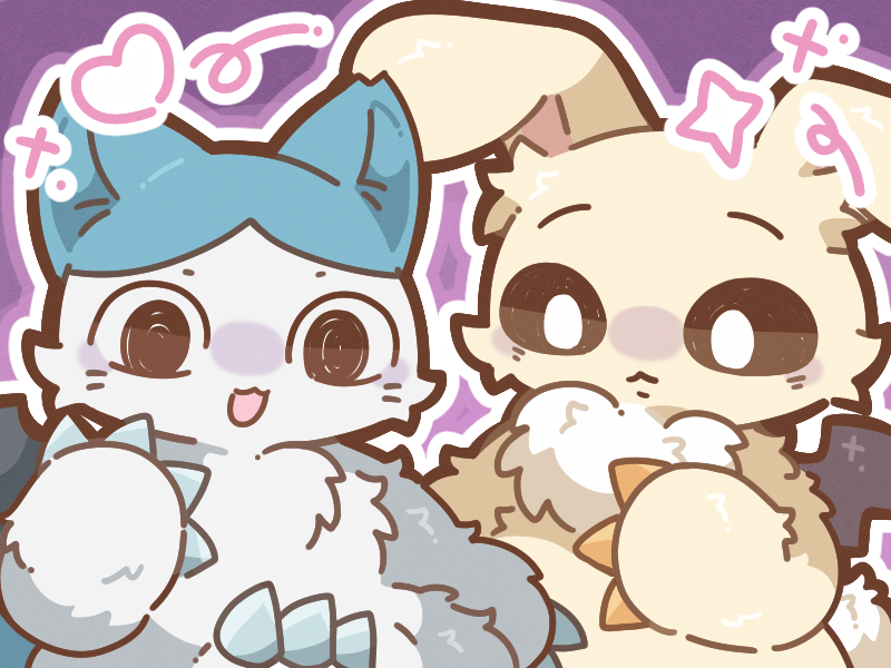 2others, bat_wings, cat, chibikemo, chiikawa, commentary_request, furry, hachiware_(chiikawa)