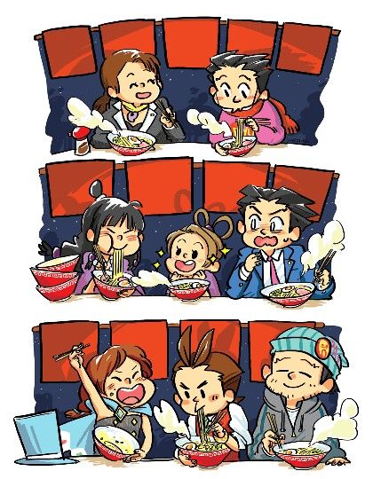 2boys, 4girls, ^_^, ace_attorney, antenna_hair, apollo_justice, apollo_justice:_ace_attorney, arm_up