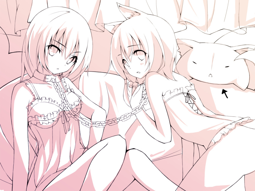 animal_ears, bell, bottomless, bound_together, camisole, chain, chains, chiri_(atlanta)