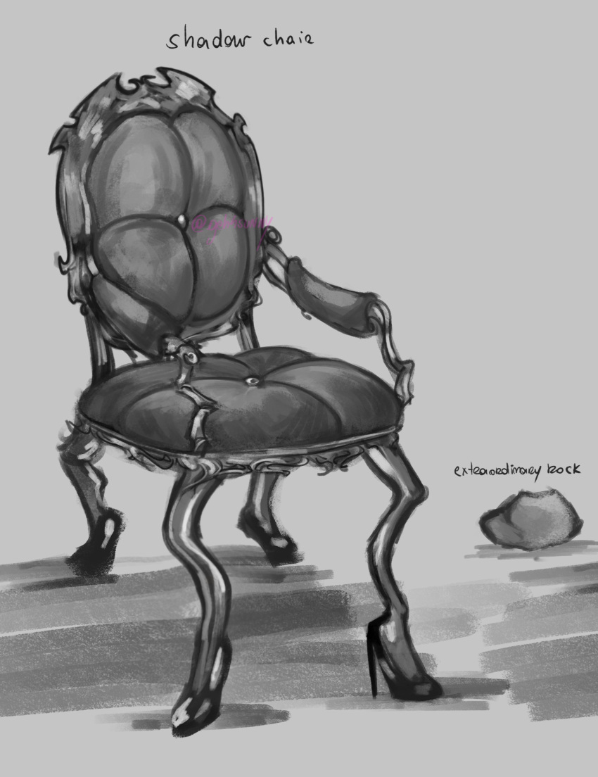 absurdres, chair, cushion, geh4sunny, greyscale, highres, monochrome, no_humans