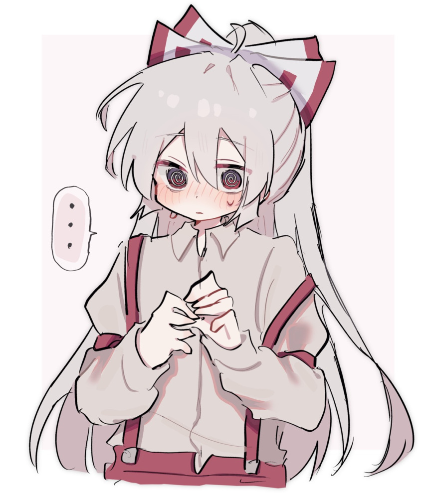 ..., 1girl, @_@, blush, bow, closed_mouth, collared_shirt, commentary
