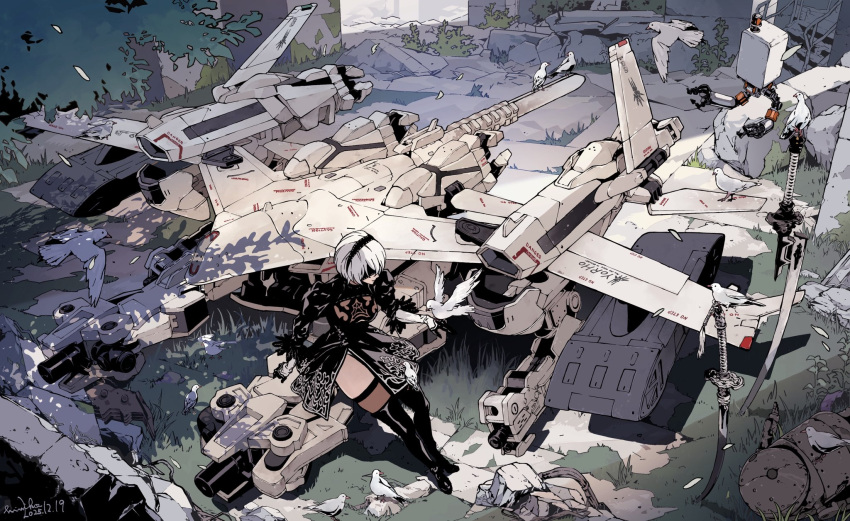 2b_(nier:automata), bird, flight_unit_ho229, highres, himiko_(326ontheweb), nier_(series), pod_(nier:automata), weapon