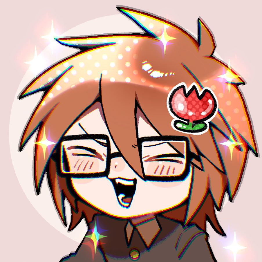 1boy, chibi, closed_eyes, commentary_request, flower, glasses, male_focus, orange_hair