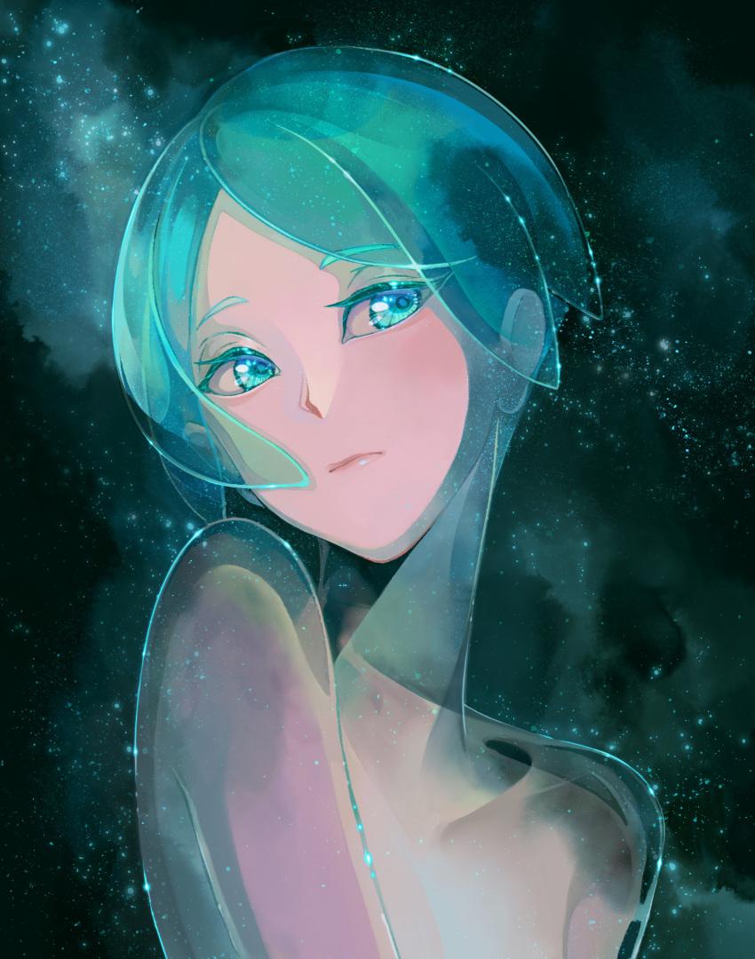 1other, absurdres, androgynous, aqua_eyes, closed_mouth, colored_eyelashes, commentary, crystal_hair