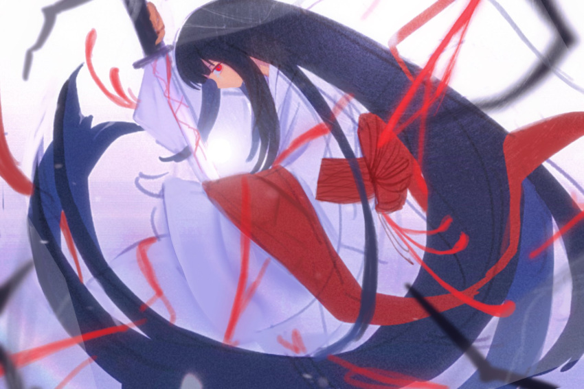 1girl, black_hair, e.g.o_(project_moon), hashtag-only_commentary, highres, holding, holding_sword, holding_weapon