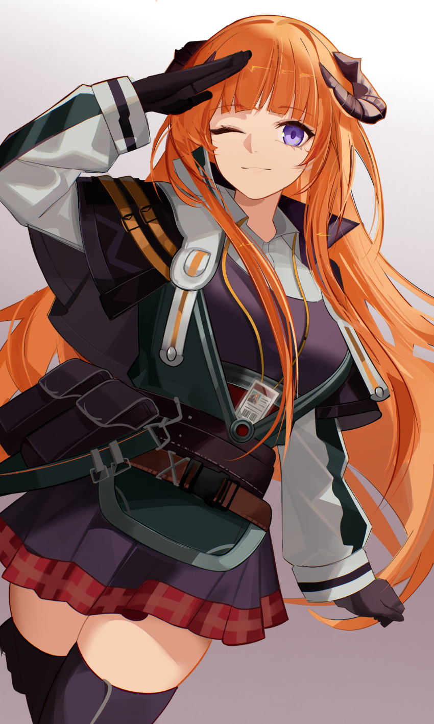 1girl, ;), absurdres, arknights, bagpipe_(arknights), belt, black_capelet, black_gloves
