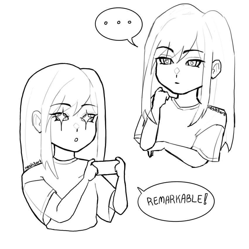..., 1girl, :o, absurdres, bad_link, english_text, greyscale, highres