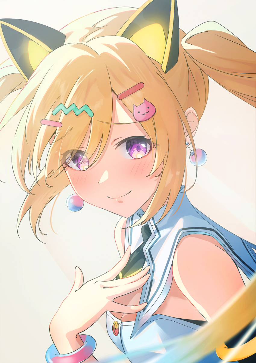 1girl, animal_ears, bang_dream!, bang_dream!_mugendai_mewtype, blonde_hair, bracelet, breasts, earrings