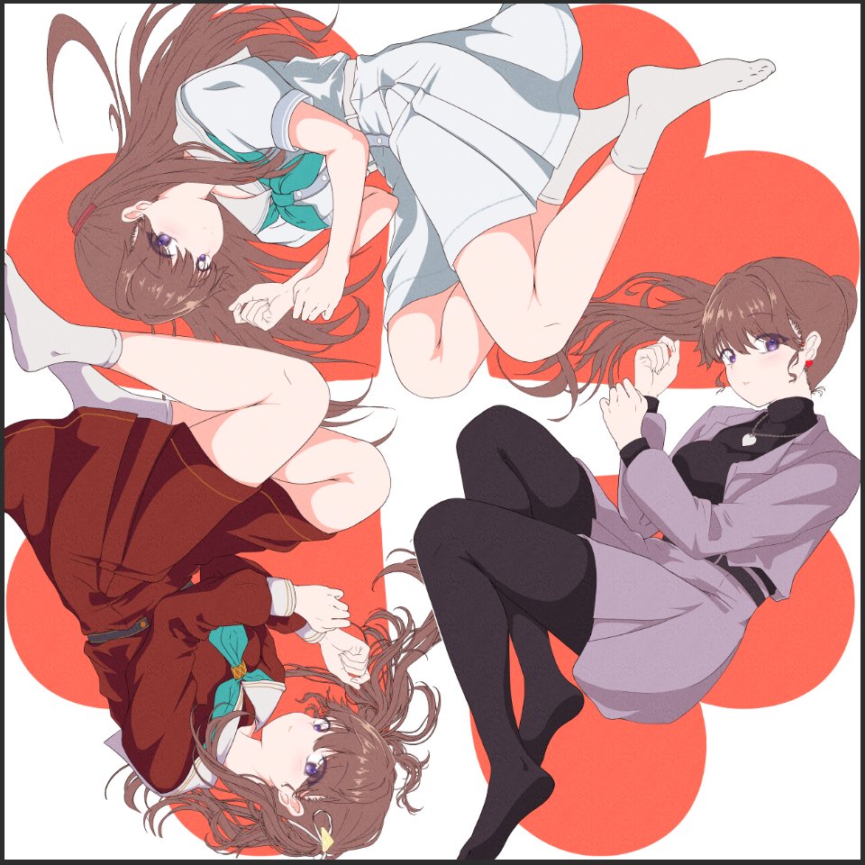 1girl, anime_coloring, aqua_neckerchief, bad_id, bad_twitter_id, black_pantyhose, black_sweater, breasts