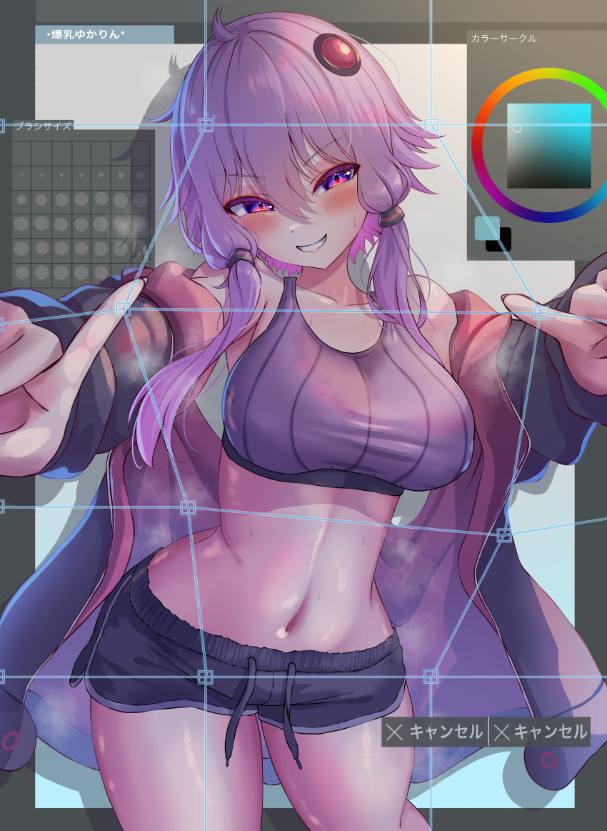 1girl, absurdres, arms_up, bare_legs, bare_shoulders, belly, blush, breasts